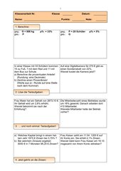 Prozent-/Zinsrechnung - Klassenarbeit 8. Klasse RS