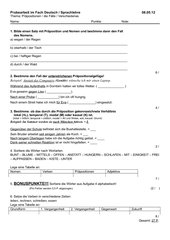 Probearbeit Präpositionen und anderes