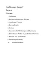 Kopfrechnen Klasse 7